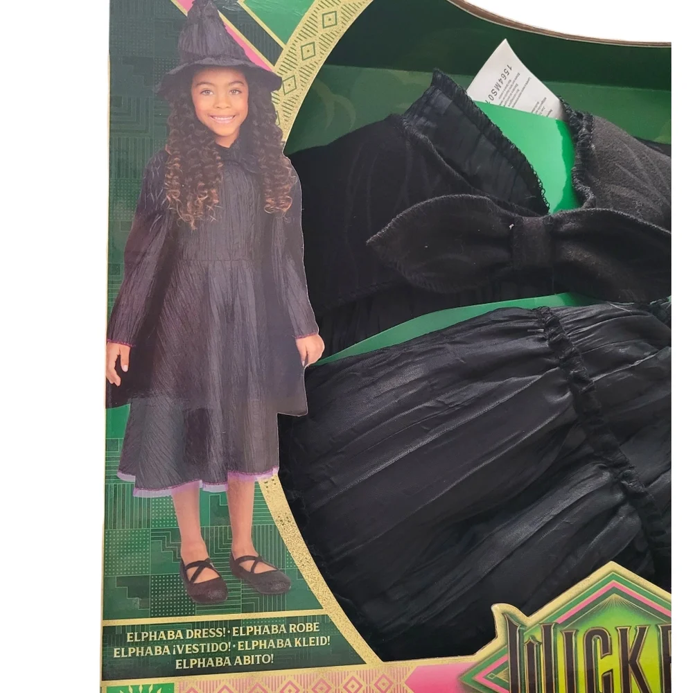 NEW Wicked Deluxe Elphaba Dress Up Set 4-6X Black Witch Costume Dress Cape Hat